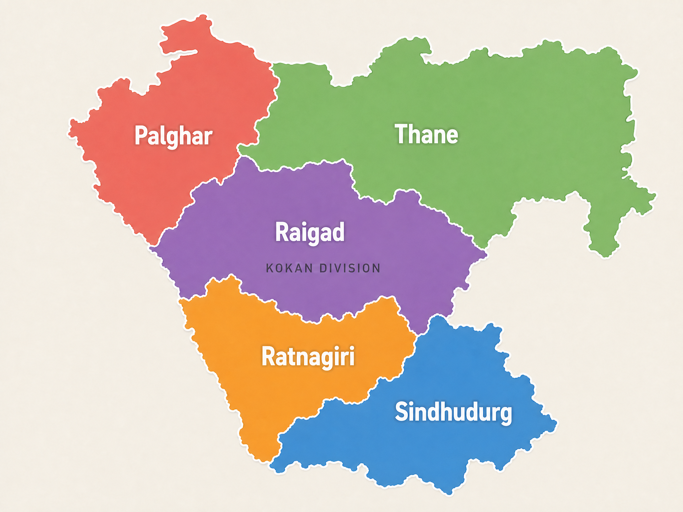 Kokan Division map showing Thane, Palghar, Raigad, Ratnagiri and Sindhudurg